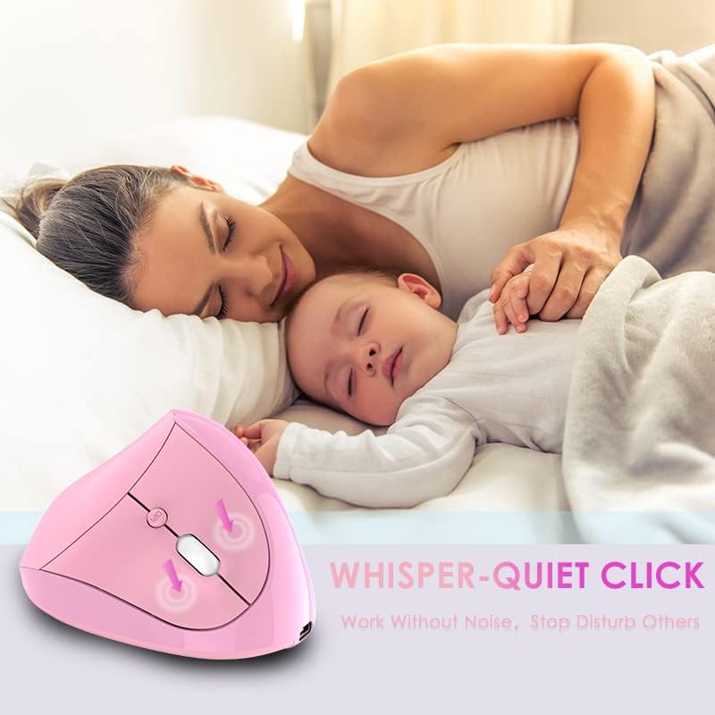 Ergonomic Mouse,Rechargeable Small Vertical Mouse with 6 Buttons Adjustable 800/1200/1600 DPI Pink Wireless Mouse for Laptop Desktop PC Mac - Image 2