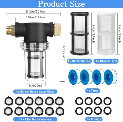 4 Pcs Washing Machine Water Filter with 40 Mesh 100 Mesh Screen Garden Hose Percolator Pressure Washer Percolator Inline Water Sediment Filter for RV Camping Car Wash - Image 2