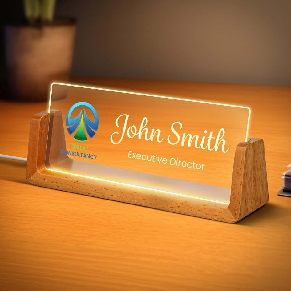 Personalized Light Up Desk Name Plate, Custom LED Acrylic Name Plate for Office, Appreciation Gifts for Boss Coworker Employee Teacher, Office Desk Decor for Women Men - Logo - 3x6", Acrylic, Made in USA by My Sign Center by MySignCenter