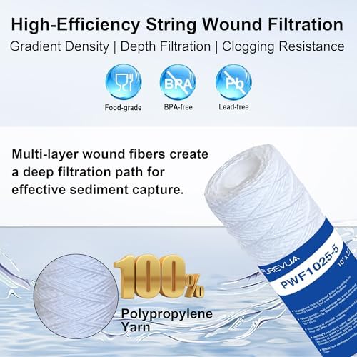 5 Micron 10"x2.5" String Wound Sediment Filter, 6-Pack - Image 3