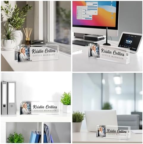 Custom Name Plate for Desk, Personalized Desk Name Plate on Clear Acrylic Glass, Appreciation Gifts for Teacher Employee Boss Coworkers Nurse, Office Desk Accessories for Women Men (Picture) - Image 2