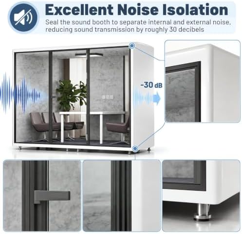 Soundproof Office Pod with 6 Person Glass Front (White) - Image 4