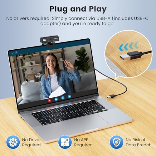 4K Webcam for PC & Mac with USB-C Adapter, 90° Wide-Angle Computer Camera - Image 5