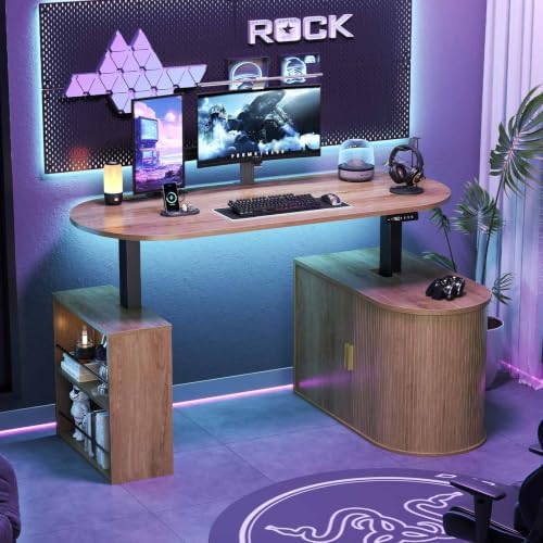 HSH Electric Standing Desk with Storage Cabinet Oak 60" Home Office Desks - Image 6