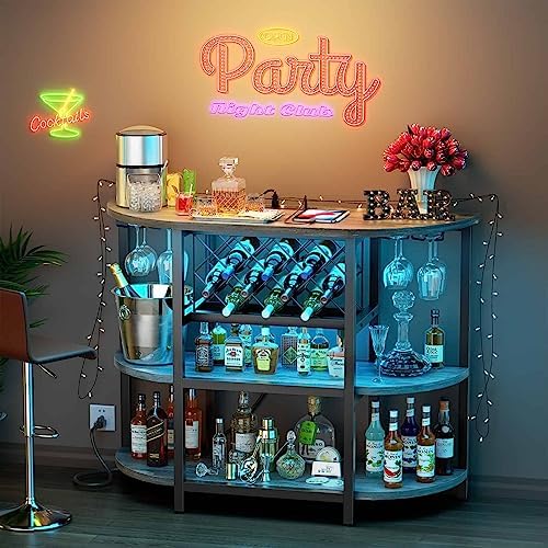 Zarler Bar Cart with Power Outlet Easy to Assemble, LED Home Bar Cabinet for Liquor, 47.3" L x 15.8" D x 36" H Metal Mini Bar Table with 4-Tier Storage, Grey - Image 2