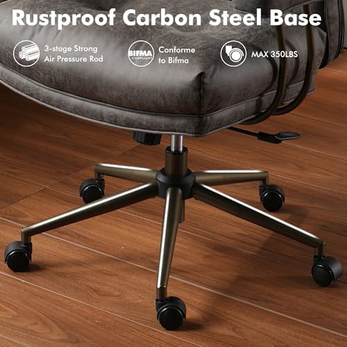 High Back Executive Office Chair with Comfortable Deep Seat,Grey Mid Century Modern Office Chair,Ergonomic Big and Tall Computer Desk Chairs with Lumbar Support(Grey Suede) - Image 6