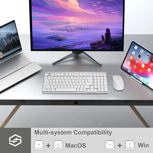 LeadsaiL Wireless Keyboard and Mouse Combo, 2.4Ghz Cordless Mechanical Keyboard and Silent Mouse for Business, Low-Profile Red Switch, 98-Key Compact Slim Keyboard for Windows/MacOS PC Laptop- Silver - Image 3