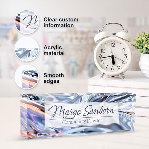 Personalized Name Plate for Desk, Custom Desk Name Plate, Acrylic Name Plate Office Desk Accessories, Personalized Office Gifts for Coworkers Teachers, Employee Appreciation Gifts (Silver Crystal) - Image 3