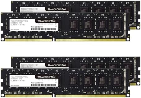 TEAMGROUP Elite DDR3 32GB Kit (4x8GB) 1600MHz (PC3-12800) CL11 Unbuffered Non-ECC 1.5V UDIMM 240 Pin PC Computer Desktop Memory Module Ram Upgrade - TED316G1600C112U01 by TEAMGROUP
