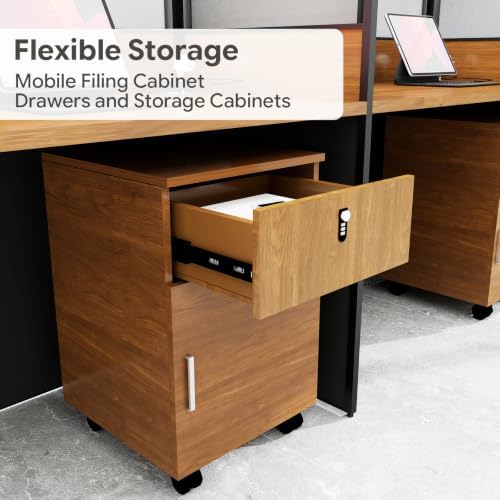 1 Person Cubicle Desk Workstation w/Mute Partitions & Cabinet, Dark Walnut - Image 6