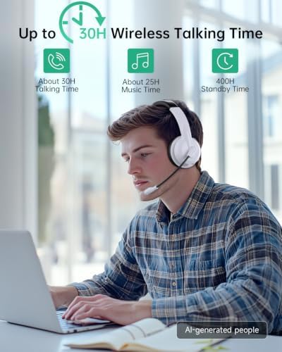 AOC Wireless Headset with Mic for Work, AI Noise Cancelling, Bluetooth - Image 6