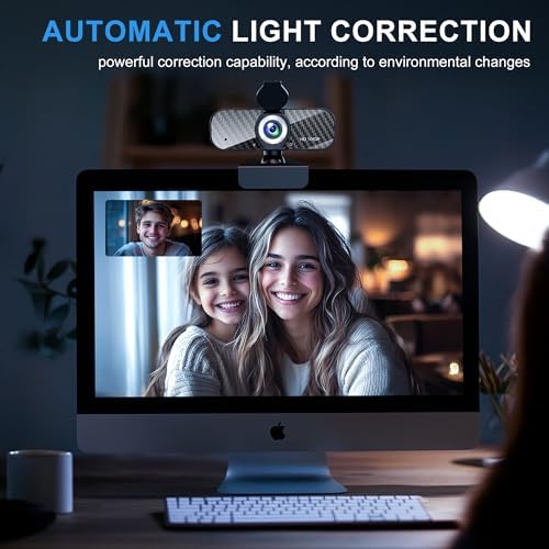 Webcam Full HD 1080P with Built-in Microphone and Rotatable Tripod, Carbon Fiber Board and Privacy Cover, Auto Light Correction, Adjustable FOV, Plug&Play for Zoom/Skype/Facetime/YouTube, Laptop/PC - Image 4
