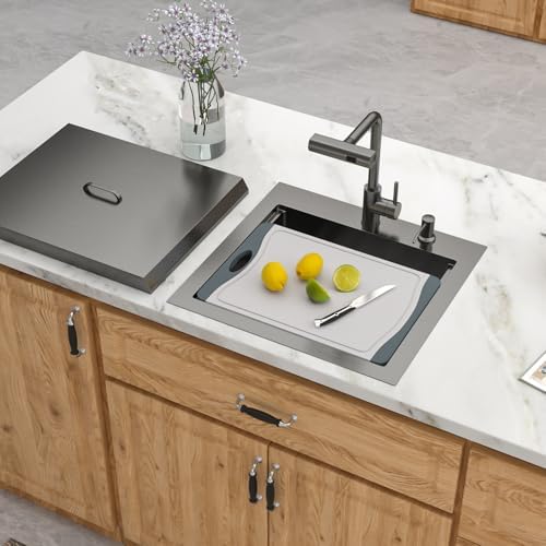 21 Inch Black Drop In Outdoor Kitchen Sink with Faucet and Lid - Image 3