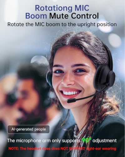 AOC USB Headset with Microphone for PC, Over-Ear Wired Headphones with Mic, Noise-Cancelling Boom, 40mm Audio Drivers, USB-A/C Compatibility for Office, Call Centers & Online Meetings (Black) - Image 4