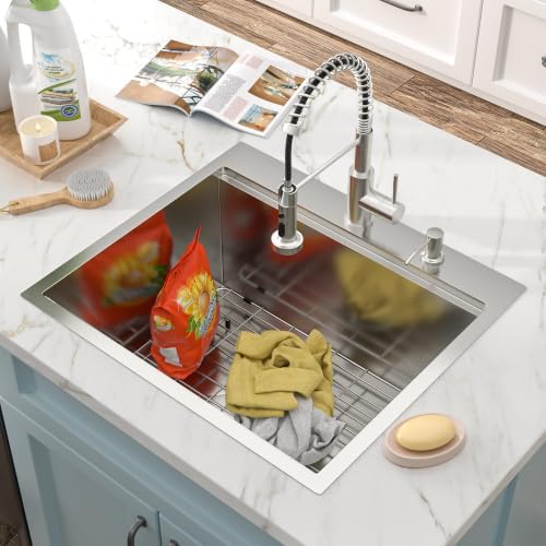 25" x 22" Drop In Workstation Laundry Utility Sink with Faucet - Image 2