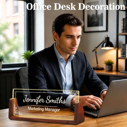 Custom Name Plate for Desk with LED Walnut Frame, Office Desk Decor - Image 5