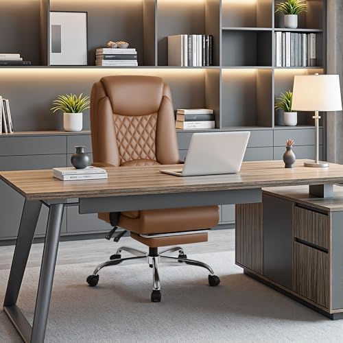 Homall Executive Home Office Chair with Lumbar Support,400lbs Adjustable Ergonomic High Back Office Chair Reclining Managerial Chair for Home Office (Brown) - Image 2