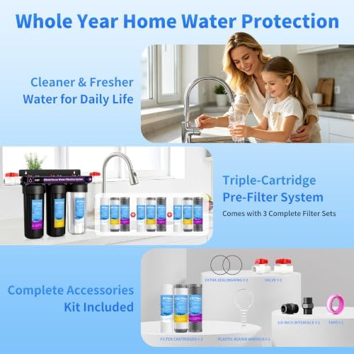 3 Stage Whole House Water Filter System with 3 Sets Filters for 2 Years Use - Image 5