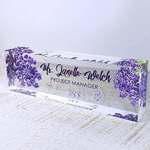Artblox Personalized Name Plate for Desk | Lavender Design On Clear Acrylic Glass | Custom Desk Name Plate Personalized with Your Name and Credentials for Teacher Phd Military Office Name Plate - Image 5