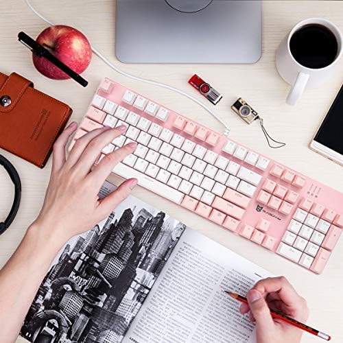Merdia 104 Keys Full Size Mechanical Keyboard | Brown Switch, Pink & White Color 104 Keys US Layout Led Backlit Hot Swappable Wired Mechanical Light Up Pink Keyboard | Wired Gaming Computer Keyboards - Image 6