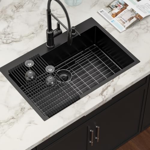 33x22 Matte Black Drop In Kitchen Sink - Image 2