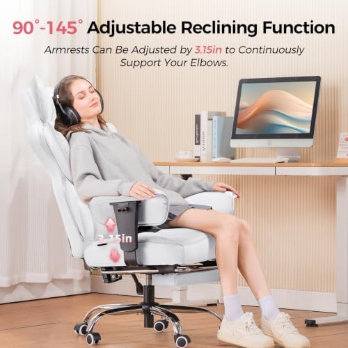 COMHOMA Big and Tall Office Chair Heavy Duty Wide Ergonomic Gaming Chair with Deluxe Embossing Designed Leather with Foot Rest,145°Reclining Adjustable Armrests Pocket Spring Back Support and Pillow - Image 6