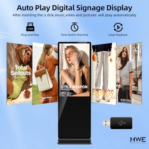 JIYANG 55 Inch 4K Digital Signage Display,Indoor Floor Standing Digital Kiosks,Commercial Advertising LCD Totem Android System Auto Media Player HDMI Input,Free Custom Logo,Black - Image 2