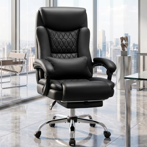 Ergonomic Office Chair Executive PU Leather High Back, 400lbs Heavy Duty Reclining Desk Chair with Footrest, Adjustable Lumbar Support, Padded Armrests, Wide Seat, Black by CHAIRMATE