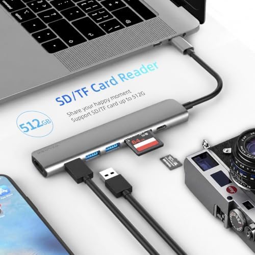 WALNEW USB C Hub with 4k HDMI,100W Power Delivery,SD/TF Reader,USB 3.0 Data Ports,7-in-1 USBC Dongle Multiport Adapter,Thunderbolt 4 Dock for Macbook Pro/Air,Mac,iPad 10,Surface,Dell XPS Laptop,Tab S7 - Image 6