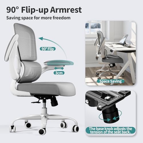 TRALT Office Chair - Ergonomic Desk Chair with Adjustable Lumbar Support, Mesh Computer Chair, Executive Chair for Home Office Comfortable Lumbar Support (1, White) - Image 5