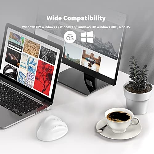 Ergonomic Wireless Mouse 2025 New Updated Smaller with USB-A Receiver for PC Computer, Laptop and Desktop, Ergo Mouse Vertical with Silent Clicks Long Battery Life, Up to 1600 DPI, White - Image 7