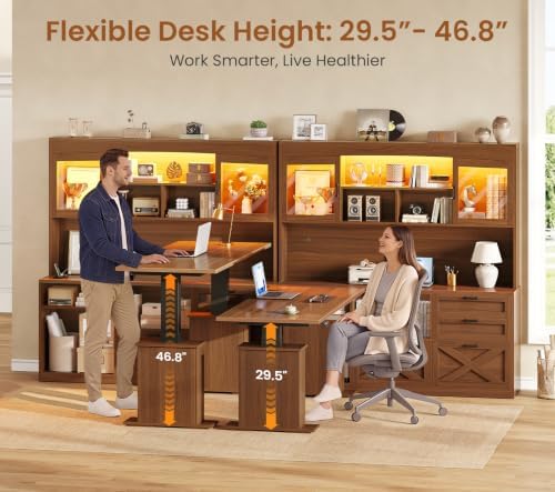 SEDETA 69" L Shaped Standing Desk with 4 Drawers, Storage Bookshelf - Image 3