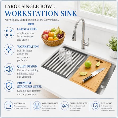 30" X 18" Undermount Kitchen Sink Offset Drain with Workstation - Image 4