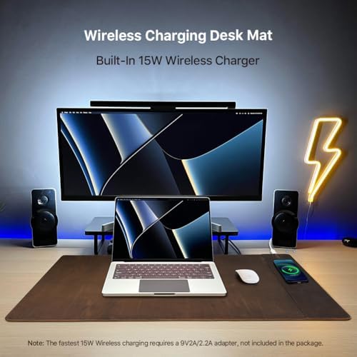 Hiram Crazy Horse Leather Desk Mat with 15W Wireless Charging - Waterproof and High-End Cowhide Texture for a Comfortable Office Experience(31in x 16in) - Image 4