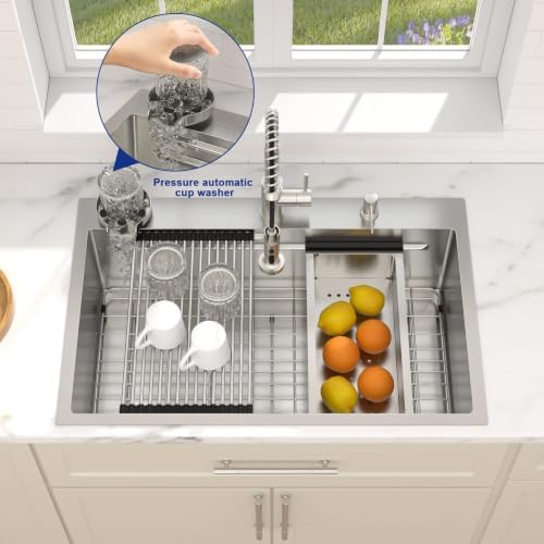 Dcolora 33" Drop In Stainless Steel Kitchen Sink Workstation with Faucet - Image 6