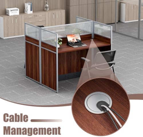 Modular Office Cubicle Desk Workstation with Privacy Panels and Cable Management, 2-Person Long Computer Desk for Commercial Workspace, Sound Dampening Partition Wall (Walnut, 47.2IN) - Image 4