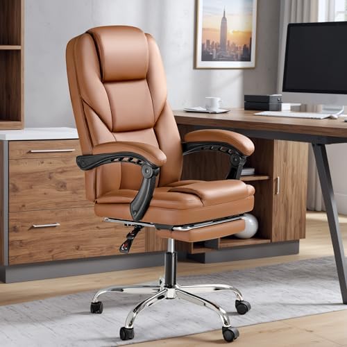 Furmax Executive Office Chair with Foot Rest Big and Tall Office Chair Ergonomic Home Office Desk Chairs Reclining High Back Leather Chair with Lumbar Support, 400LBS (Brown) - Image 2