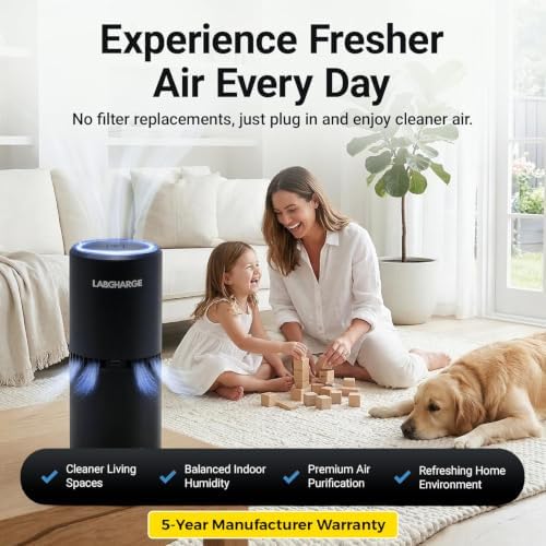 LabCharge Small Ionic Air Purifier for Home & Bedroom – Silent HEPA Filter – Covers 250 Sq Ft – For Pet Hair, Smoke, Dust, Odors & Dander – Compact Black Design – Pack of 5 - Image 2