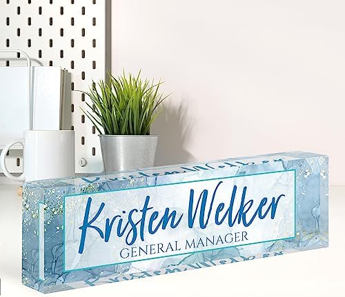 Name Plate for Desk, Desk Name Plate Personalized, Office Decor for Women Men, Acrylic Desktop Accessories, Office Appreciation Gifts for Boss Social Workers Nurse Teacher Employee (Blue Marble) by Spricoz