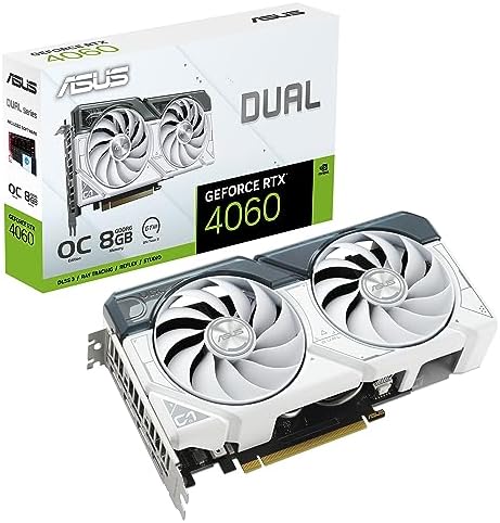 ASUS Dual GeForce RTX 4060 OC White Edition 8GB GDDR6 (PCIe 4.0, 8GB GDDR6, DLSS 3, HDMI 2.1a, DisplayPort 1.4a, 2.5-Slot Design, Axial-tech Fan Design, 0dB Technology), 3 Year Warranty by Unknown