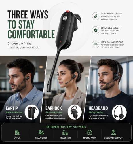 Yealink WH63 E2 Teams Wireless DECT Headset for Microsoft Teams, Convertible Mono Office Headset with Dual Noise Canceling Mics, Acoustic Shield, USB Base, 606 ft Range, 8H Talk Time - Image 4
