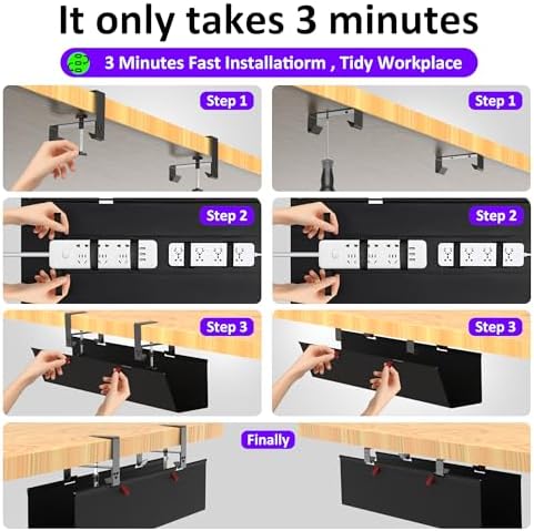 Under Desk Cable Management Tray - Under Desk Cord Management - Clamp/Screw Mount - Fabric Wire Management - Cable Raceways Tray Cord Hiders for Office/Home (Black, 28.6×5.6") - Image 4