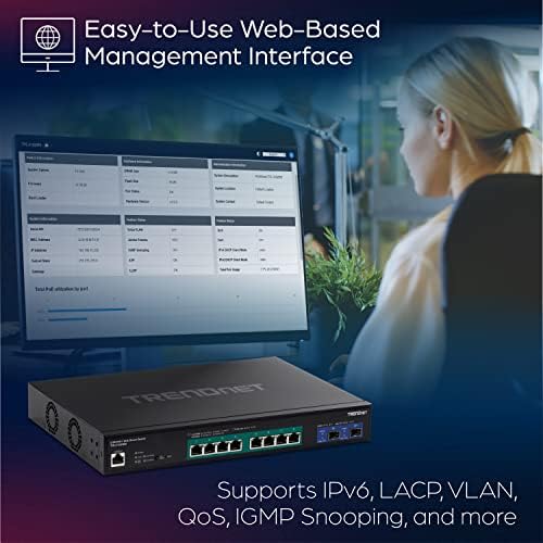 TRENDnet 10-Port Multi-Gig Web Smart PoE+ Switch, 8 x 2.5GBASE-T PoE+ Ports, 2 x 10G SFP+ Slots, Metal Housing, Managed Network Ethernet Switch, Lifetime Protection, Black, TPE-3102WS - Image 5