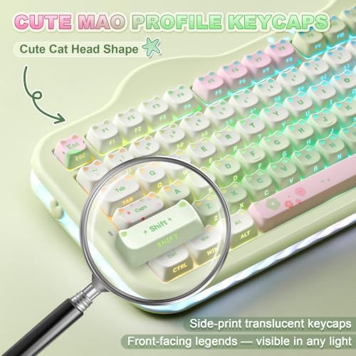 YUNZII C98 Cute Wireless Mechanical Keyboard(Green Mao, Milk Switch) - Image 5