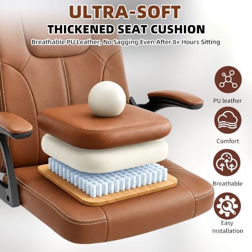 Leather Office Chair,Executive Ergonomic Desk Chair for Home Office, Brown - Image 6