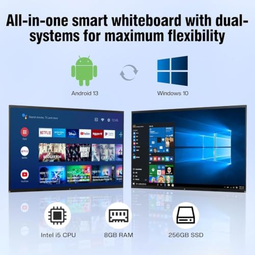 75" 4K Interactive Smart Whiteboard, Touchscreen TV, Digital Whiteboard for Office & Classroom - Android & Windows Dual System, Wireless Screen Sharing for Meetings & Teaching - Wall Bracket Included - Image 2
