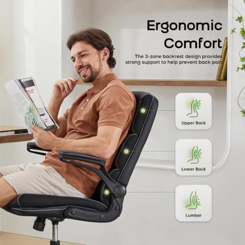 amseatec Home Office Desk Chair, Leather Flip-Up Armrests Comfy Task Chair - Image 3
