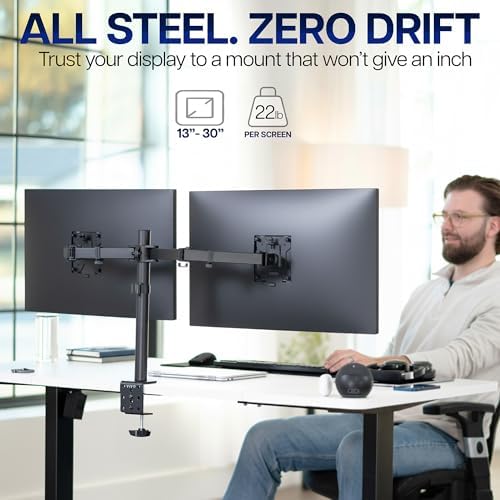 VIVO Dual Monitor Desk Mount, Heavy Duty Fully Adjustable Stand, Fits 2 LCD LED Screens up to 32 inches and 22 lbs Each, Black, STAND-V032 - Image 2