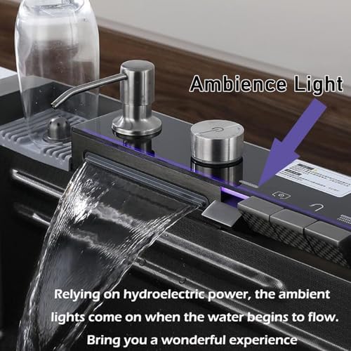 Black Kitchen Sink 304 Stainless Steel Undermount/Drop In Waterfall Single Bowl Kitchen Workstation Sink with Pull-Out Faucet & Accessories (Whale, 31.5inch) - Image 4