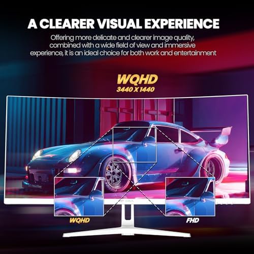 CRUA 34" UWQHD 165Hz White Curved Gaming Monitor, 21:9 Ultrawide, 1500R VA - Image 4